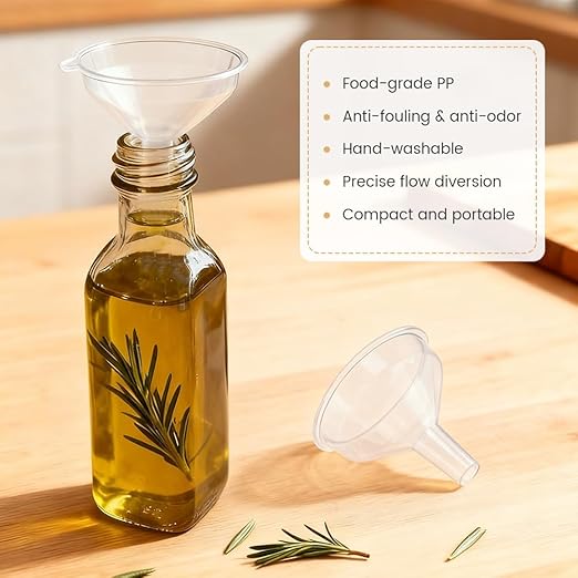 Mini Funnel Kit, 12-Piece Set: 8 Small Funnels (2 Sizes) + 4 Mini Droppers, Food-Grade PP Funnels for Filling Small Bottles, Oils, Spices and Perfume