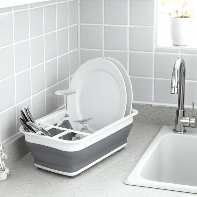 BNYD Plastic Collapsible Dish Drying Rack, Foldable Dinnerware Drainer Organizer for Storage,Kitchen - Image 2