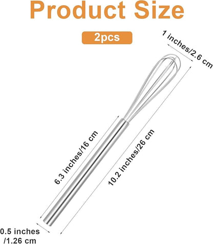 Ptwola 2 Pack Mini Whisk Small Whisks for Cooking Stainless Steel Wire Whisk 10.2 Inches Kitchen Hand Whisk for Eggs Coffee Mixing Sauces Cheese Bread Beating Home Tool