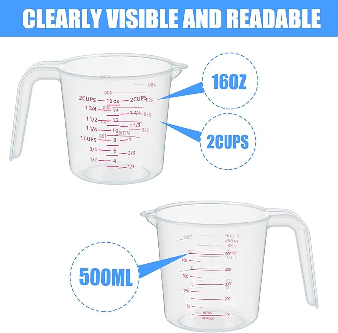 DTDNZKN 3 Pack Measuring Cup Set, Includes 250Ml (1-Cup), 500Ml (2-Cup) and 1000Ml (4-Cup) Plastic Liquid Measuring Cups- Baking, Cooking, Mixing & Measuring Cups, Essential Kitchen Tools - Image 2