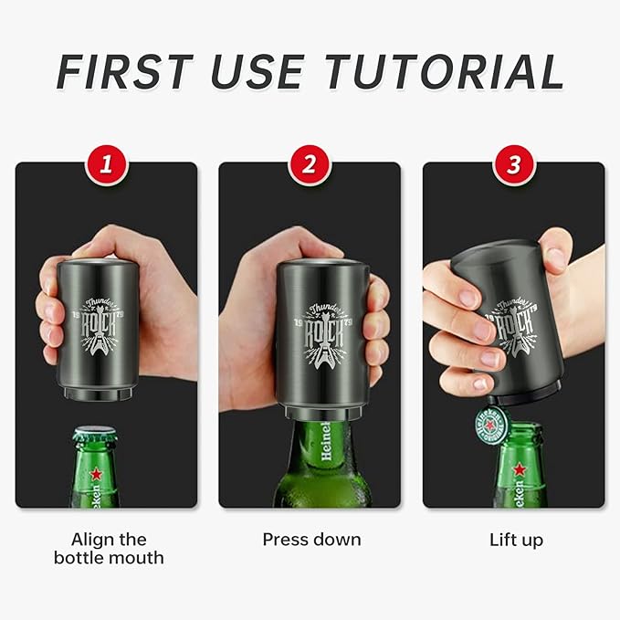 Automatic Beer Bottle Opener with Magnetic Cap Catcher, Stainless Steel One-Handed Lid Opening Spring Loaded Push&Pop for Kitchen Home Bar Restaurant Household Utensils Beer Accessories Gift
