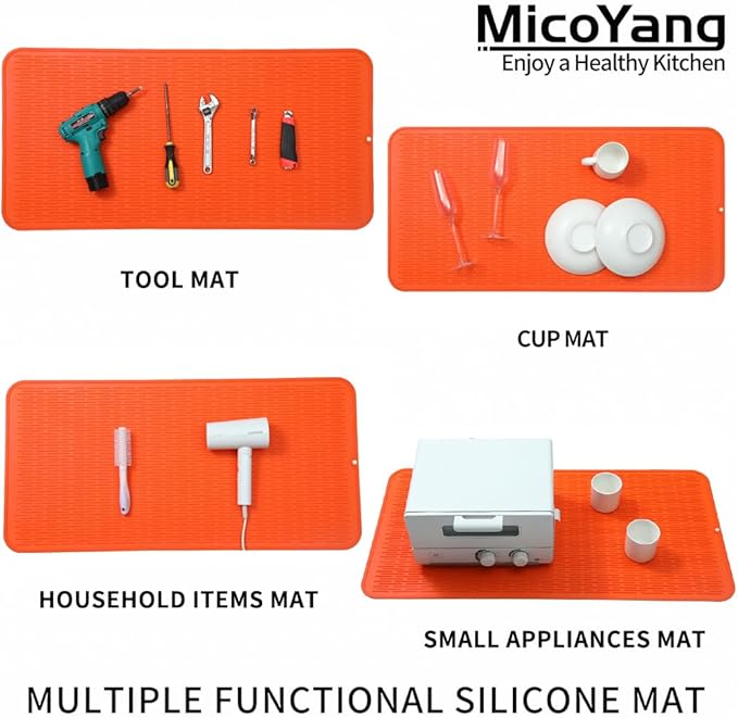 MicoYang Silicone Dish Drying Mat for Multiple Usage,Easy clean,Eco-friendly,Heat-resistant Silicone Mat for Kitchen Counter or Sink,Refrigerator or Drawer Liner Orange 5XL 36inches x 18inches - Image 4