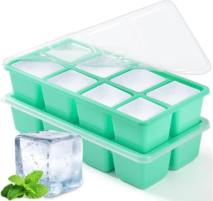 Large Ice Cube Trays, JRISBO 2 Pack Reusable Silicone Ice Cube Molds with Lid for Freezer, Easy Release 16 Big Square Ice Trays for Whisky Cocktails by Jrisbo
