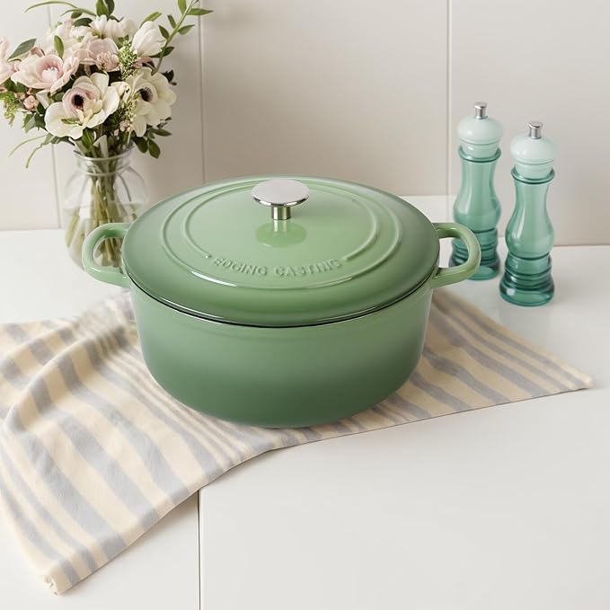 EDGING CASTING Enameled Dutch Ovens Cast Iron Dutch Oven Pot with Lid for Bread Baking, Cook, Dual Handle, 7 Quart, Pistachio Green - Image 8