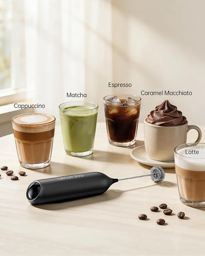CIRCLE JOY Electric Rechargeable Milk Frother Handheld with Stand, Electric Whisk Milk Frother Wand with Dual Spring Whisk, Portable Drink Mixer for Coffee Cappuccino Latte Matcha, Black