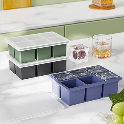Large Ice Cube Tray for Whiskey: 2" Big Silicone Ice Tray with Lid for Whisky - 3Pack Old Fashioned Ice Cube Trays for Cocktail - Huge Square Cubed Bourbon Ice Cube Maker - Image 5