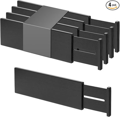 Utoplike Bamboo Drawer Dividers Large, 4'' High Adjustable Kitchen Drawers Organizers for Clothing, Spring Loaded, Works in Bathroom, Dresser, Desk, 4 PCS, Black by Utoplike