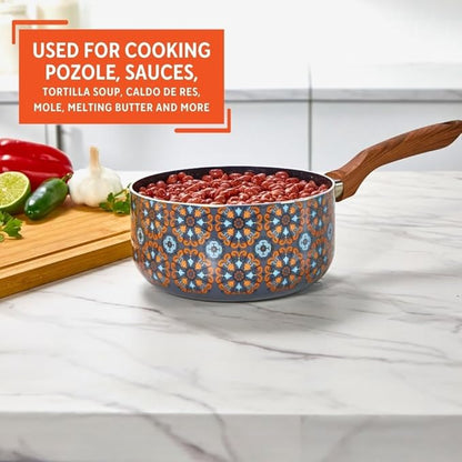 IMUSA 2 Quarts Talavera Nonstick Saucepan with Wood Look Handle, Ceramic Coated - Image 6