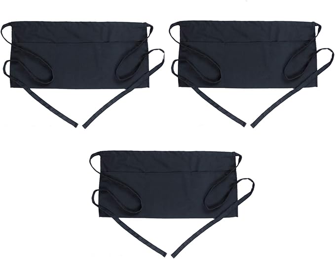 BOHARERS Waist Apron with 3 Pockets 3 Pack - Black Waitress Server Short Apron by BOHARERS