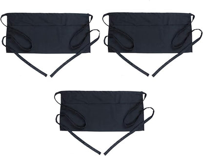 BOHARERS Waist Apron with 3 Pockets 3 Pack - Black Waitress Server Short Apron by BOHARERS