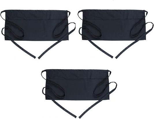 BOHARERS Waist Apron with 3 Pockets 3 Pack - Black Waitress Server Short Apron by BOHARERS