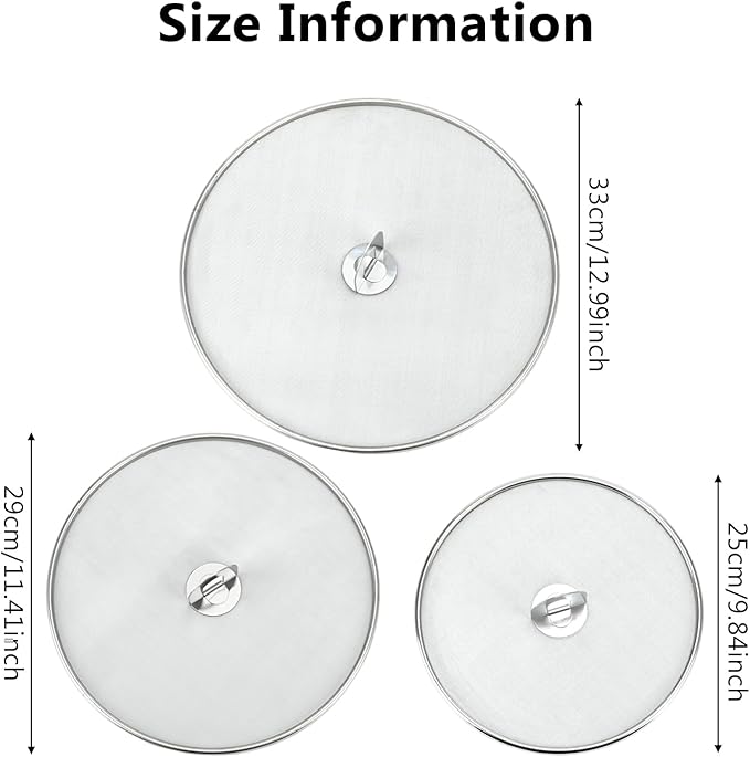 3 PCS Splatter Screen for Cooking, 25/29/ 33 cm Stainless Steel Grease Splatter Guard, Ultra Fine Mesh - Image 2