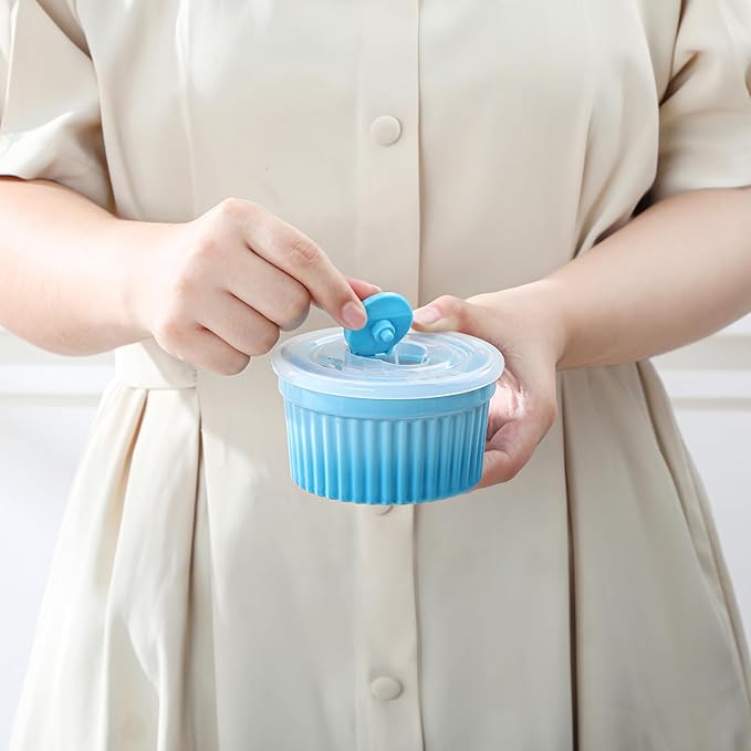 vancasso 6 oz Ramekins with Lid, Porcelain Creme Brulee Souffle Dishes, Blue Pudding Custard Cups Ramiken for Baking, Dishwasher and Oven Safe, Set of 6 - Image 7