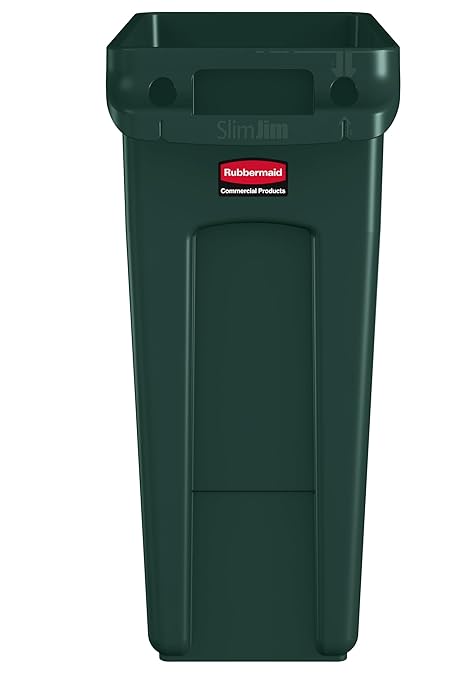 Rubbermaid Commercial Products Slim Jim Trash/Garbage Can with Venting Channels, 16-Gallon, Green, for Kitchen/Office/Workspace - Image 2