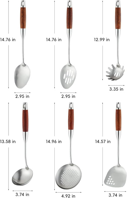 Izurok 18/10 Stainless Steel Kitchen Utensils Set,6 Piece Cooking Utensils With Wood Handle,Heat Resistant Kitchen Tool Set With Spatula, Spoon, Ladle, Skimmer, Slotted Spoon, Pasta - Image 2