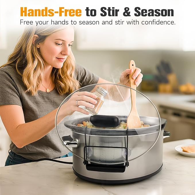 SOPHICO Slow Cooker Lid Holder for Cooking, Hand Free Pot Lid Organizer, Stainless Steel Rack with Silicone Sink, Fits Most Slow Cookers, Keeps Countertop No Mess (Black, 2 Pack) - Image 2