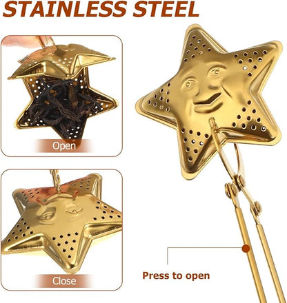Garneck 4 Pcs Tea Infuser Spoon Set: Loose Leaf Strainer Stainless Steel Snap Ball Steeper with Moon Star Shape for Teapot Cup Mug Office Home Restaurants Gift for Tea Lovers
