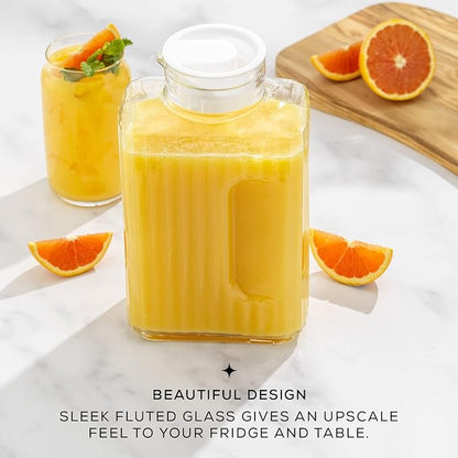 68oz Glass Pitcher with Lid (2 Lids), Rectangle Beverage Serveware and Storage Container for Cold Drinks and Liquids, Water Containers, 2 Quart Pitcher with Lid for Kool Aid and Lemonade - Image 4