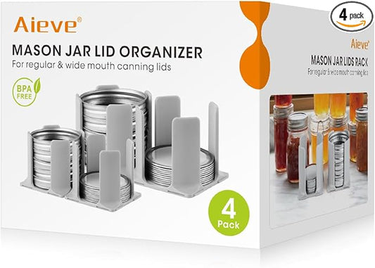 AIEVE Mason Jar Lid Organizer, 4 Pack Canning Lid Storage Rack for Storing Wide & Regular Mouth Lids and Rings