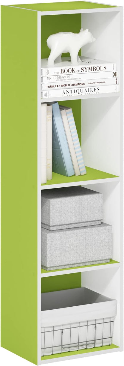 Furinno PASIR Book Shelf, 4-Tier Modern Bookshelf, Open Shelves Bookcase 9 x 12 x 42, Easy Assembly, for Living Room, Bedroom, Home Office, Green/White by Furinno-FitsYourSpaceFitsYourBudget
