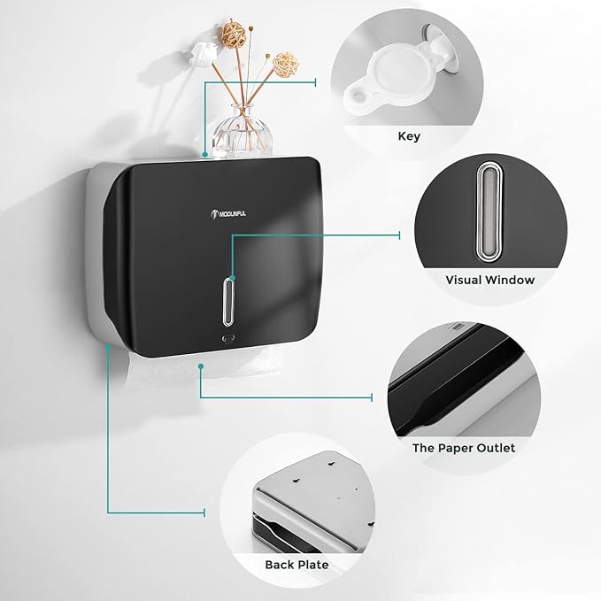 Paper Towel Dispenser Wall Mount - No-Drill Adhesive Multifold Paper Towel Dispenser for RV Bathrooms, Guest Suites & Compact Kitchens, Locking Commercial Design - Image 4