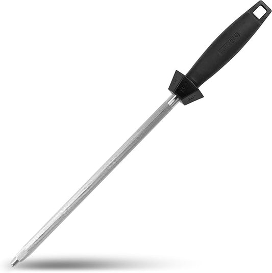 Knife Sharpener Knife Sharpening Rod Honing Steel with 15°-18°-20°Angle Guides Professional Carbon Steel with Black Rubber Grip for Kitchen Chef House Gift 10'' by ALLWIN-HOUSEWARE