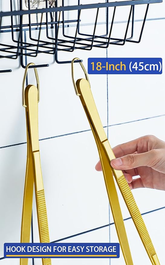 JETKONG 2 Pcs 18 Inch (45cm) Stainless Steel Grill Tongs Heavy Duty Giant Tweezer Tongs, Extra Large Tweezers Tools for Cooking, Grilling, BBQ and Turning Food (Gold) - Image 7