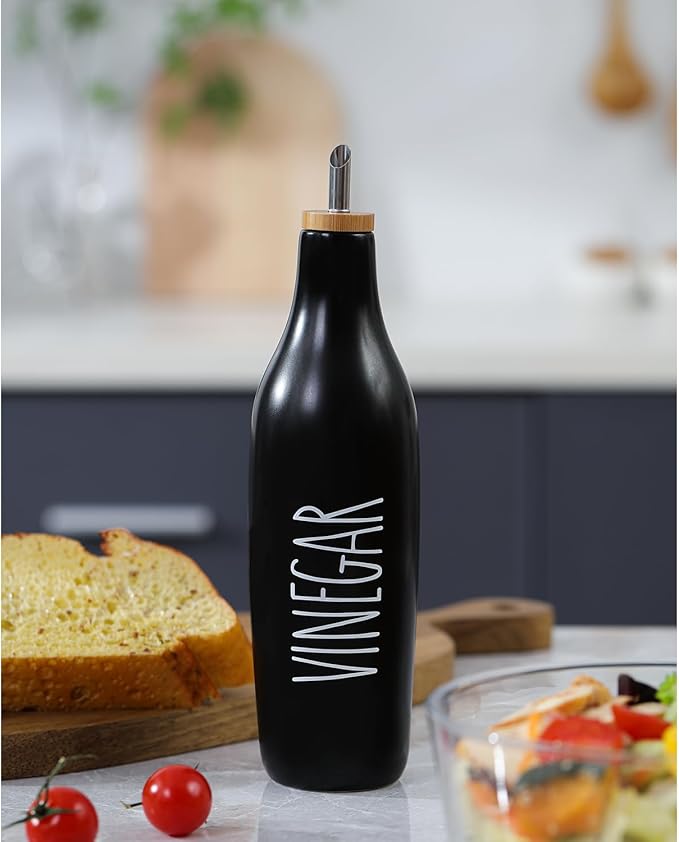 HOMCDALY Ceramic Olive Oil Dispenser for Kitchen, Stoneware 16oz Oil and Vinegar Bottles Dispenser, Kitchen Dispenser Bottle for EVOO Vinegar Syrups, Modern Farmhouse Design(B-V) - Image 4