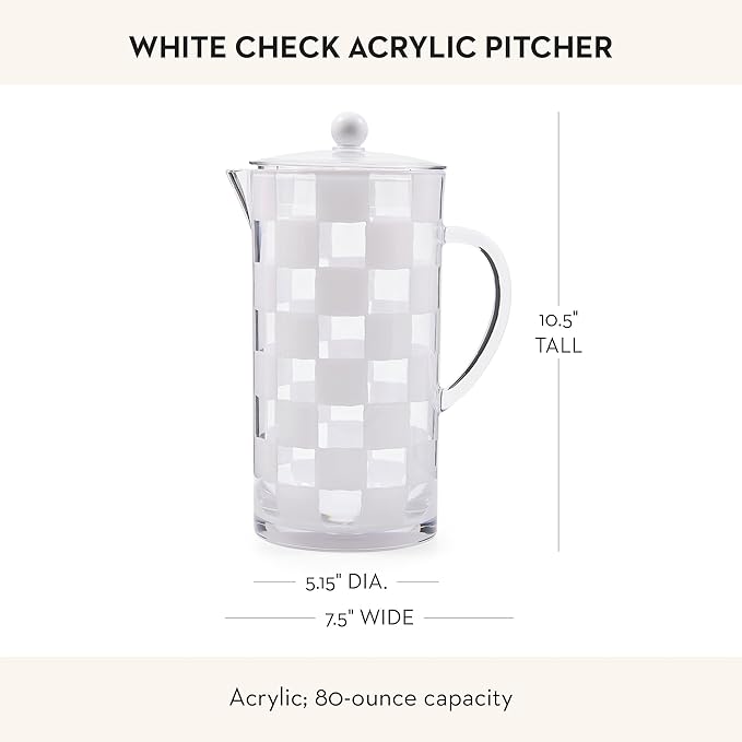 MACKENZIE-CHILDS Acrylic Pitcher with Spout for Water, Lemonade, and Farmhouse Home Decor, 2.5 Quarts, White Check - Image 4
