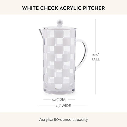 MACKENZIE-CHILDS Acrylic Pitcher with Spout for Water, Lemonade, and Farmhouse Home Decor, 2.5 Quarts, White Check - Image 4