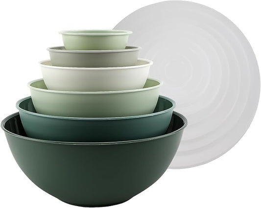 COOK WITH COLOR Mixing Bowls with Lids - 12 Piece Plastic Nesting Bowls Set includes 6 Prep Bowls and 6 Lids, Microwave Safe Mixing Bowl Set, Sage by CookwithColor
