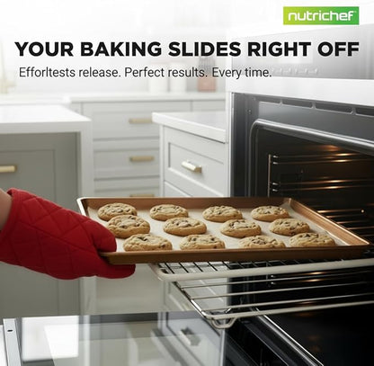 NutriChef Nonstick Extra Large Baking Sheets – 22 x 16 Inch Mega Cookie Sheet Pans for Baking & Roasting – Warp-Resistant Thick Gauge Cookie Tray Set , Oven & Dishwasher Safe – 2 Pack - Image 3