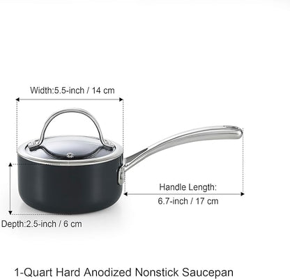 Cooks Standard 1-Quart Saucepan Hard Anodized Nonstick with Glass Lid, Cooking Sauce pot Milk Pan, Black