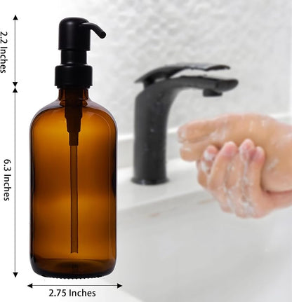 Diahom Soap Dispenser Amber Glass Hand Dish Soap Dispensers 1pcs Stainless Steel Pump 16 Oz for Kitchen Sink Countertop Bathroom - Image 4