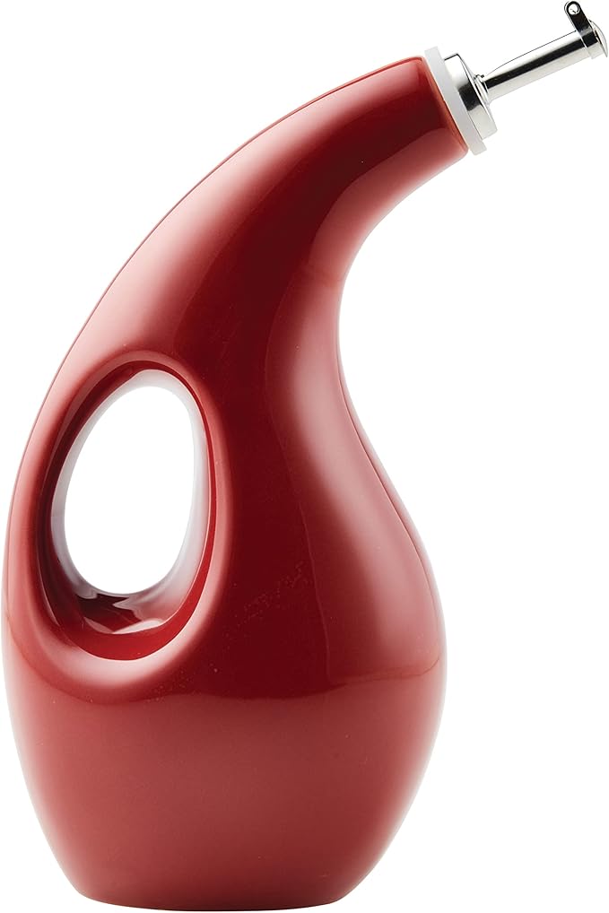 Rachael Ray Ceramic EVOO Oil and Vinegar Dispensing Bottle with Spout, 24 Ounce - Cranberry Red by RachaelRayKitchenware