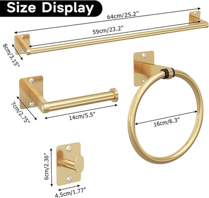 Bathroom Accessories Set, KLJKPA 4 Pieces Gold Bathroom Hardware Set, 24 inch Towel Bar, Towel Racks for Bathroom, Robe Towel Hooks, Toilet Paper Holder Wall Mounted - Image 7