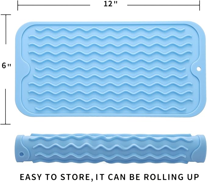 MicoYang Silicone Dish Drying Mat for Multiple Usage,Easy clean,Eco-friendly,Heat-resistant Silicone Mat for Kitchen Counter or Sink,Refrigerator or Drawer Liner Light Blue S 12 inches x 6 inches - Image 2