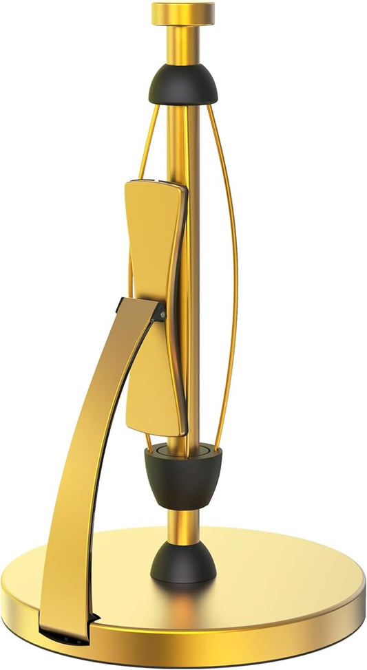 VEHHE Paper Towel Holder Countertop, Paper Towel Holder with Spring Activated Arm and Damping Effect, Simply Tear Paper Towel Stand for Bathroom and Kitchen (Gold) by VEHHE