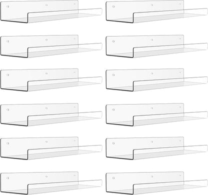 upsimples 12 Pack Acrylic Shelves Wall Organizer and Storage, 15" Display Shelf for Figure, Toy Cars, Perfume, Kids Bookshelf for Bedroom, Nursery, Craft Room, Clear by upsimples