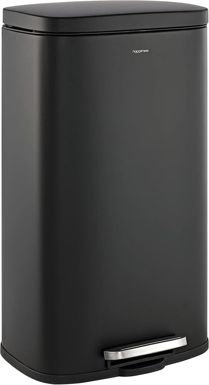 happimess HPM1011B Curtis 8-Gallon Step-Open Trash Can with Soft-Close Lid, Modern, Minimalistic, Fingerprint Proof for Home, Kitchen, Laundry Room, Office, Bedroom, Bathroom, Black by Happimess