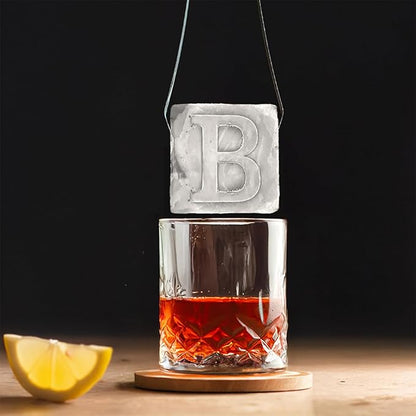 Monogrammed Ice Cubes Mold with Lid, 2 inch Whiskey Ice Cube Tray, Personalized Initials Silicone Cocktail Ice Cube Mold, Wedding Monogram, Thank You Gift, Gifts for Dad (Letter B)