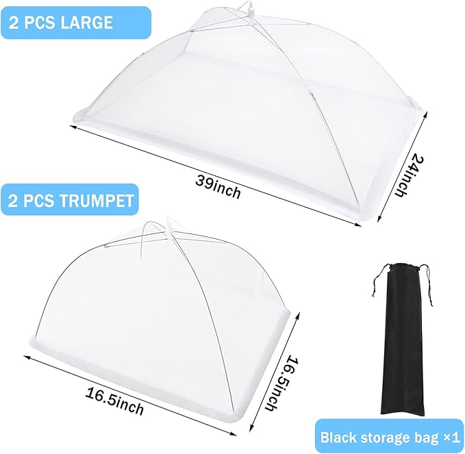 JULBEAR 4 Pcs Extra Large Mesh Food Cover Tent Umbrella Food Screen Covers for Outside Pop-up Mesh Reusable Food Nets for Parties Picnics Outdoor BBQs Collapsible (2 Pcs 40"x24", 2 Pcs 17"x17") - Image 2