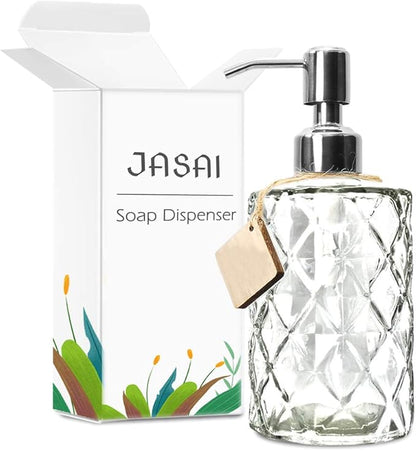 JASAI Diamond Design 12 Oz Glass Soap Dispenser, Kitchen soap Dispenser with 304 Rust Proof Stainless Steel Pump, Bathroom Soap Dispenser for Hand Soap, Soap, Lotion(Clear). - Image 8