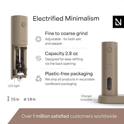 LARS NYSØM Electric Salt and Pepper Grinder Set, USB Rechargeable, Automatic Salt and Pepper Mills, Spice Shakers Refillable with LED Light, Adjustable Coarseness, Ceramic Grinder (Taupe Brown) - Image 4