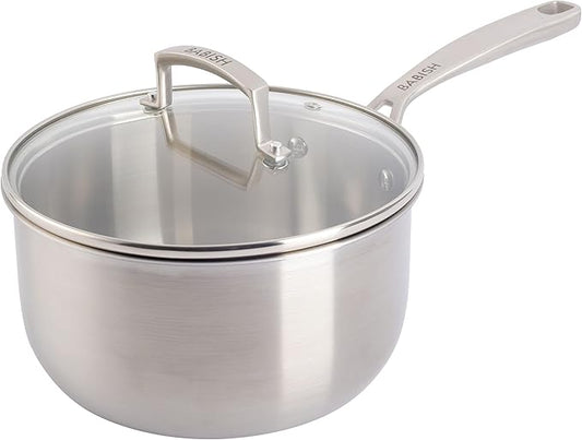 Babish Stainless Steel Saucepan 3.5 Quart Triply Professional Grade Cookware Durable Even Heat Distribution Sauce Pan with Handle for Cooking Boiling Sauces Soups and Everyday Kitchen Use by Babish