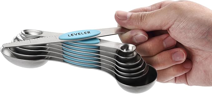 Spring Chef Stainless Steel Magnetic Measuring Spoons Set of 8 with Leveler, Nesting Metal Teaspoon & Tablespoon Measuring Spoons, Fits in Spice Jars, Kitchen Gadgets for Baking & Cooking - Aqua Sky - Image 8