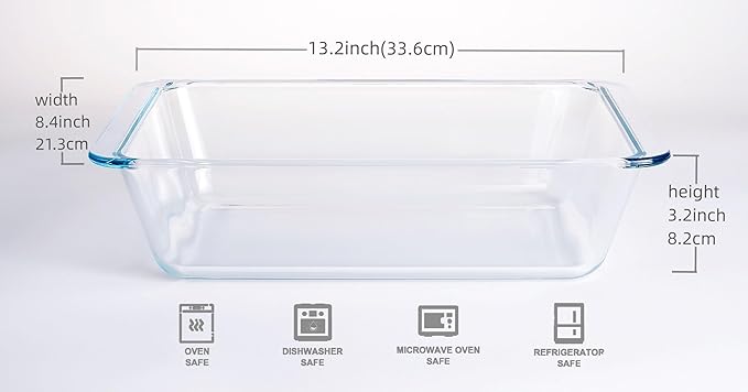 Deep Clear Glass Baking Dish, Rectangular Tempered Glass Baking Pan, The Larger casserole dish. -3.5 Liter