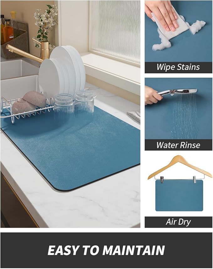 AMOAMI-Coffee Mat Hide Stain Rubber Backed Absorbent Dish Drying Mat for Kitchen Counter-Coffee Bar Accessories Fit Under Maker Machine Pot Espresso Machine Dish Rack - Image 4