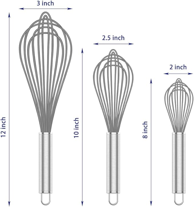 OYV Grey Silicone Whisk, Professional Whisks For Cooking Non-Scratch, Stainless Steel & Silicone Wisk, Plastic Rubber Whisk Tool For Nonstick Cookware Pans, Silicon Wisks Set of 3 - Image 6