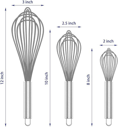 OYV Grey Silicone Whisk, Professional Whisks For Cooking Non-Scratch, Stainless Steel & Silicone Wisk, Plastic Rubber Whisk Tool For Nonstick Cookware Pans, Silicon Wisks Set of 3 - Image 6